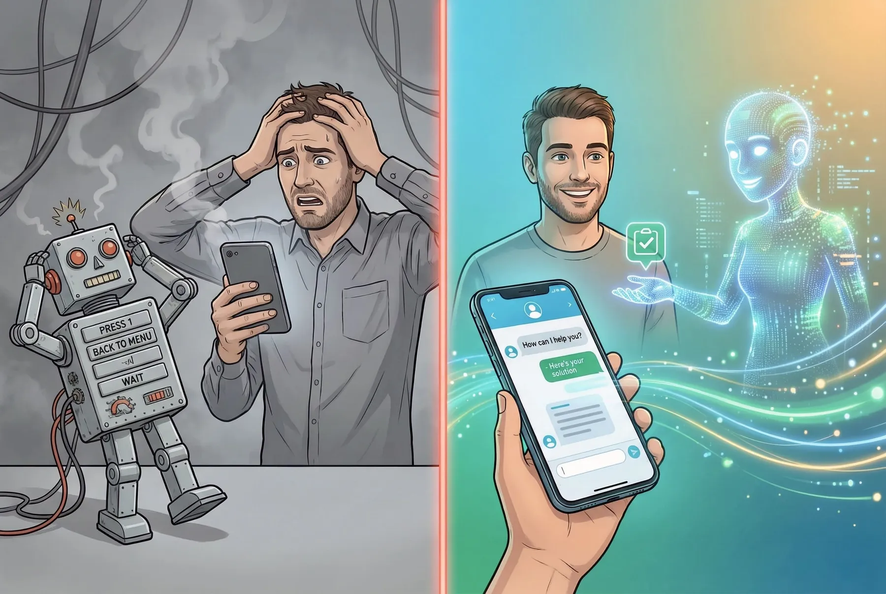Smart AI agent compared to a button bot
